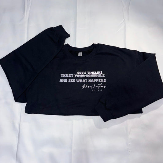 “TRUST GOD’S TIMELINE” METALLIC SILVER CREW NECK